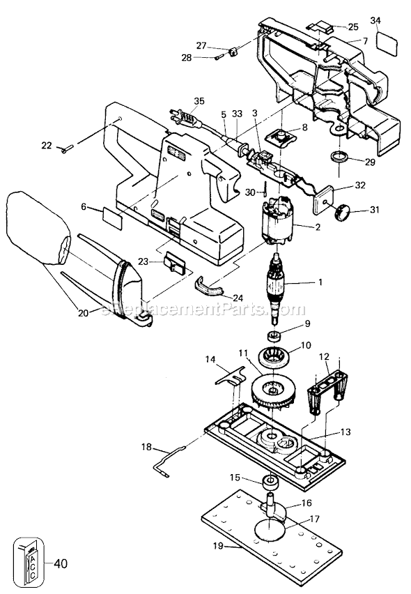 Page A Diagram and Parts List for G-7458 Type 1 Black and Decker Sander Polisher